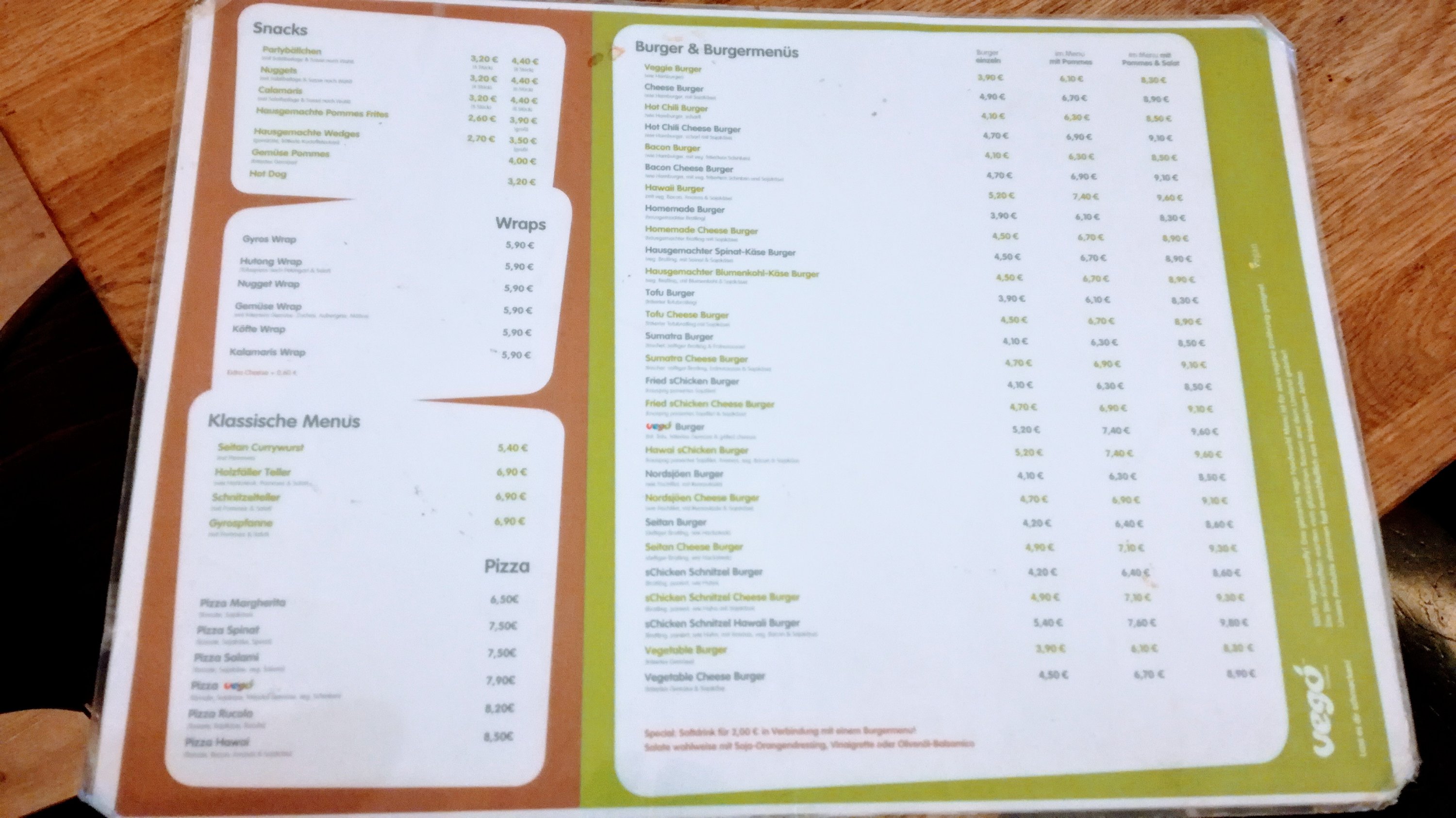 Menù- Vego Foodword - Berlino